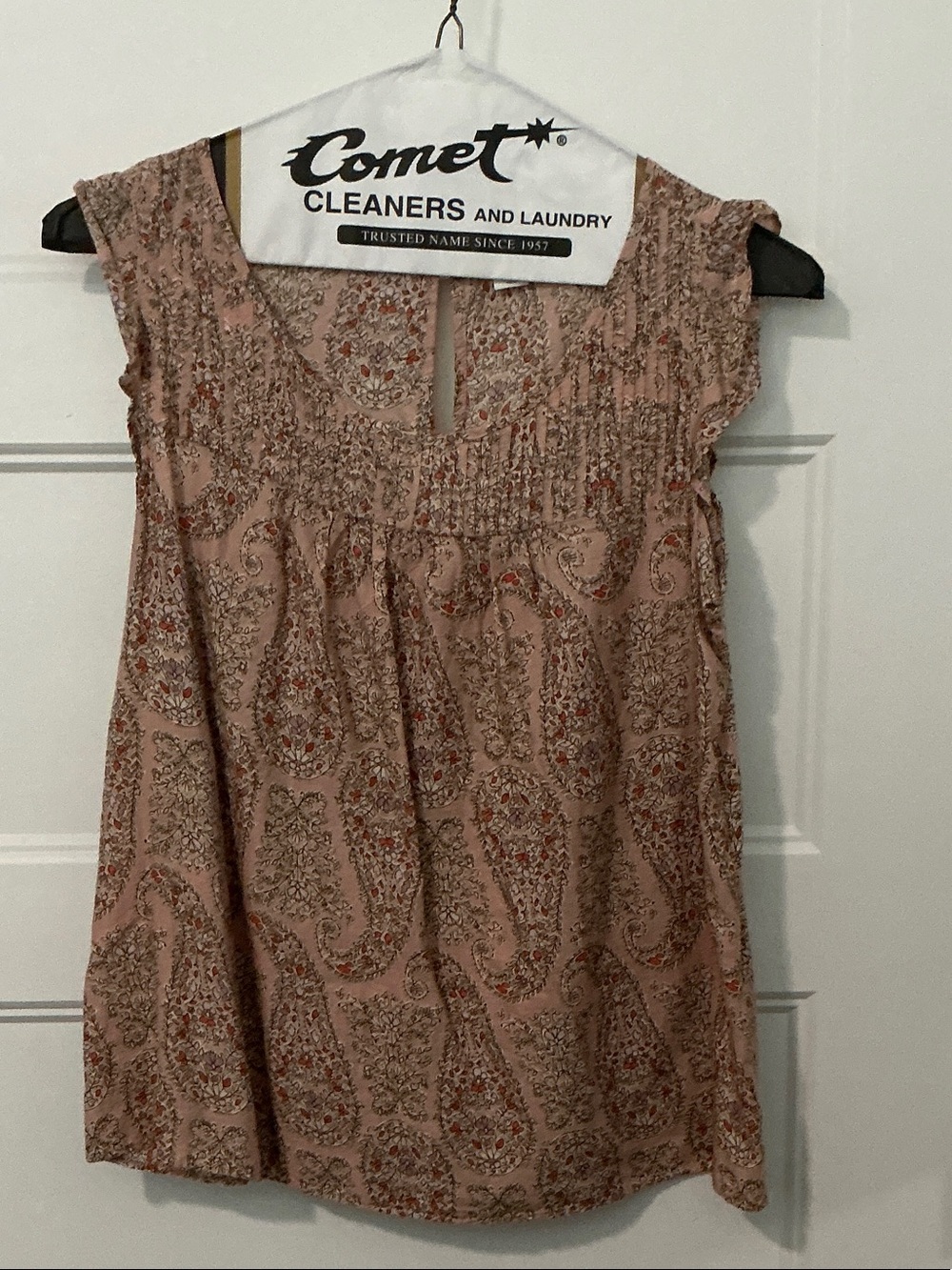 Old Navy Blush Pink Paisley Smocked Cap-Sleeve Top